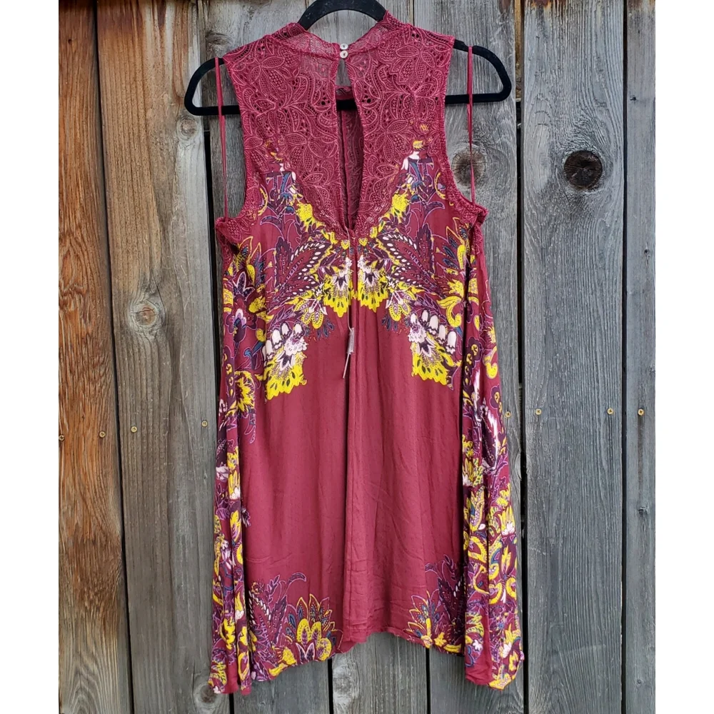 NWT Free People Maroon Lace Slip Dress - Picture 5 of 9